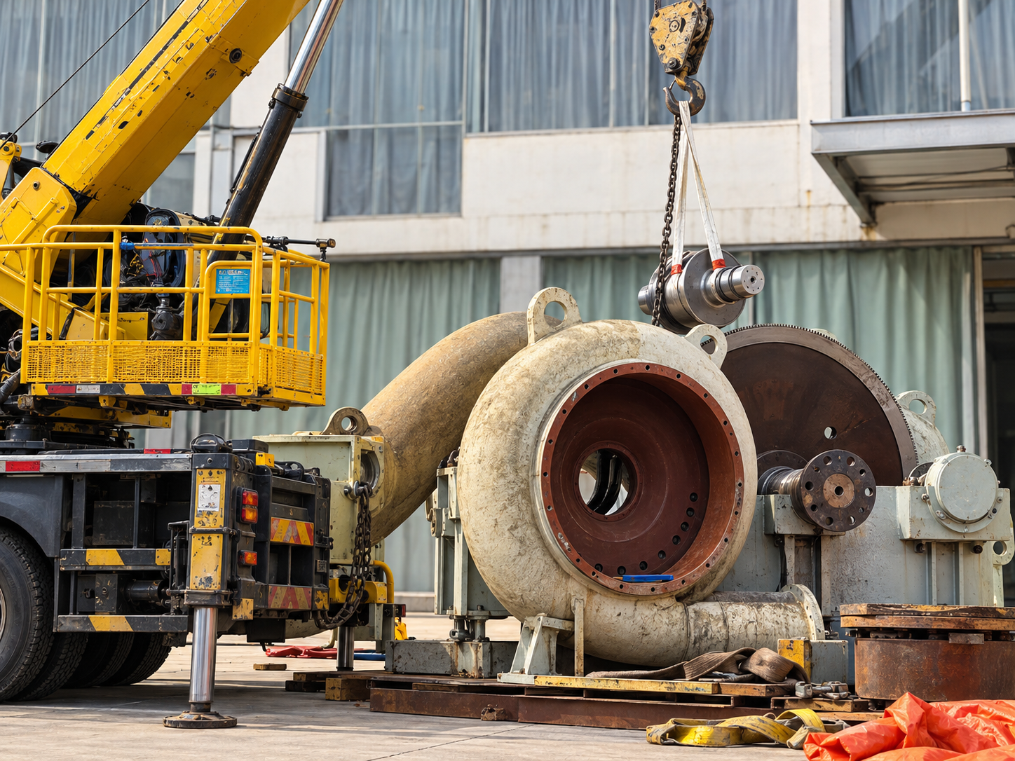Compressor casing and lifting equipment at the Henan repair site