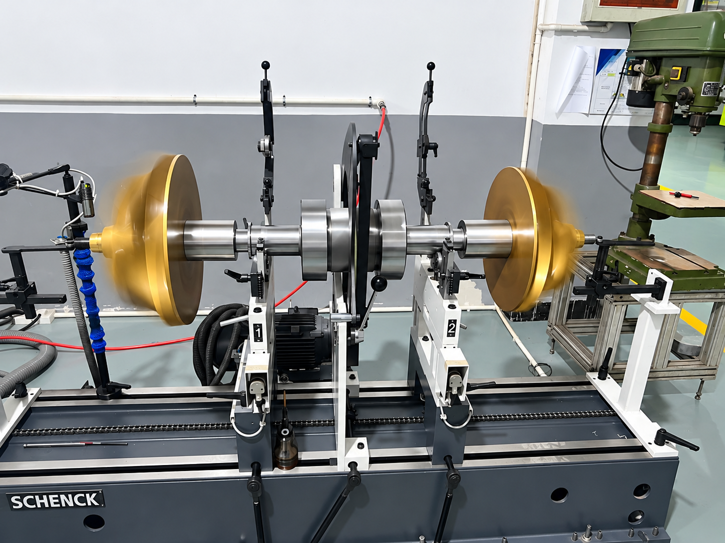 Front view of SCHENCK rotor dynamic balancing equipment